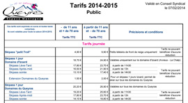 Tarif des forfaits de ski 2015