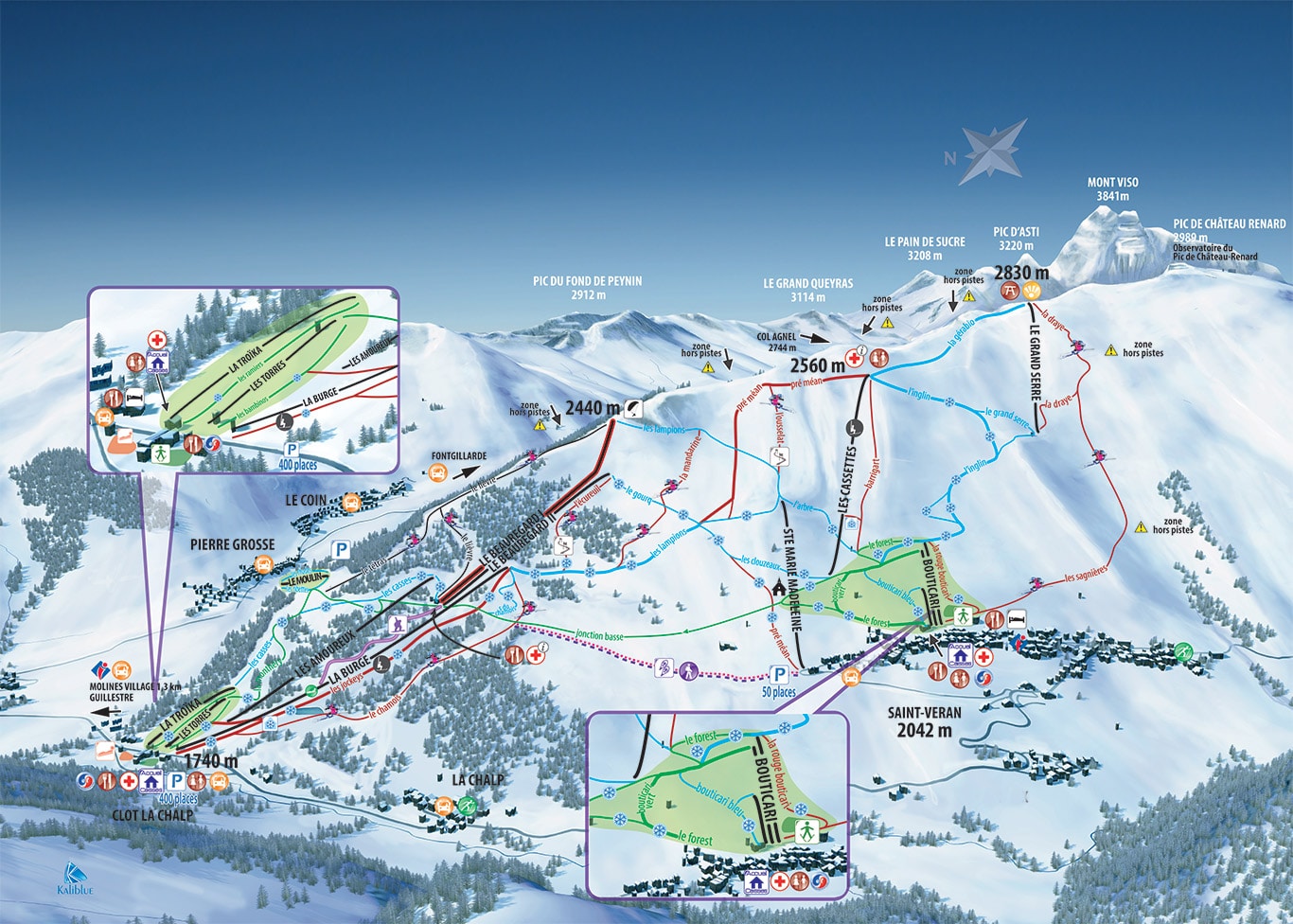 Plan des pistes de ski Saint Véran Molines